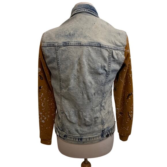 Evolution In Design Paint-Splattered Sleeve Denim Jacket Sz XL Distressed Rocker - Picture 2 of 9